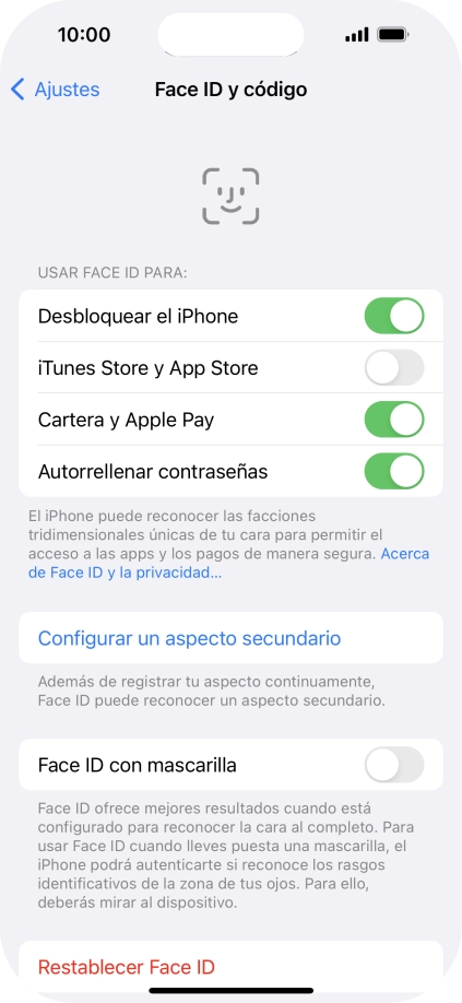 Pulsa el indicador para activar o desactivar la función.