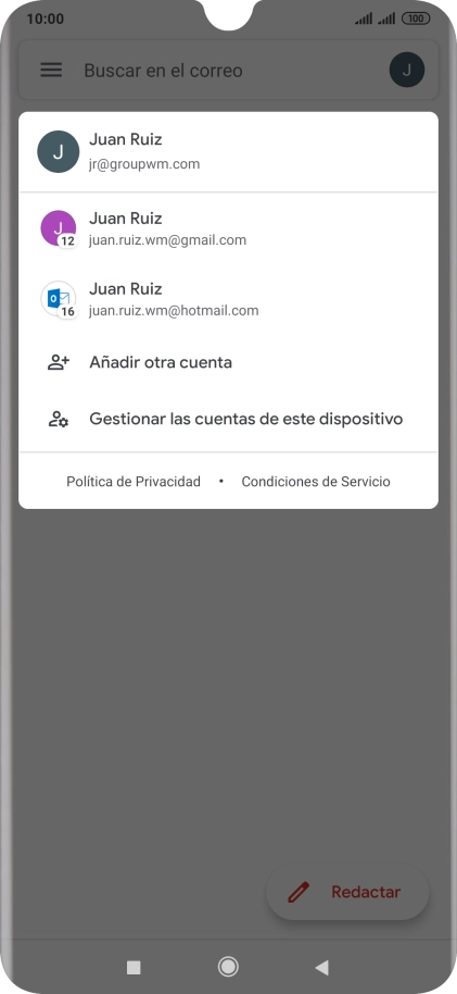 Pulsa la cuenta de correo electrónico deseada.