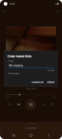 Introduce el nombre deseado de la lista de reproducción y pulsa CREAR.