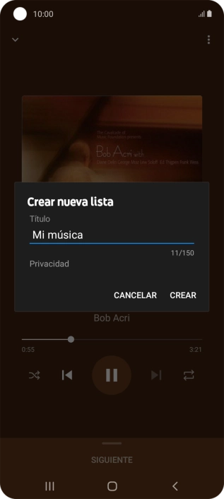 Introduce el nombre deseado de la lista de reproducción y pulsa CREAR.