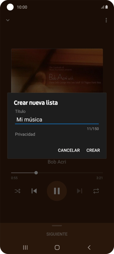 Introduce el nombre deseado de la lista de reproducción y pulsa CREAR.