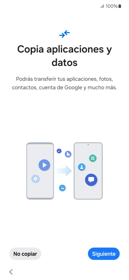 Pulsa No copiar y sigue las indicaciones de la pantalla para finalizar la activación del teléfono. Pulsa No copiar y sigue las indicaciones de la pantalla para finalizar la activación del teléfono.