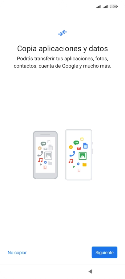 Puedes transferir el contenido de otro teléfono cuando activas tu teléfono por primera vez y cuando lo has restablecido. Cuando aparezca en la pantalla del teléfono esta imagen, ya está listo para la transmisión del contenido del otro teléfono. Puedes transferir el contenido de otro teléfono cuando activas tu teléfono por primera vez y cuando lo has restablecido. Cuando aparezca en la pantalla del teléfono esta imagen, ya está listo para la transmisión del contenido del otro teléfono.