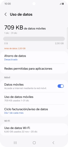 El consumo total de datos se visualiza ahora en la pantalla.