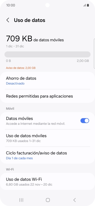 El consumo total de datos se visualiza ahora en la pantalla.