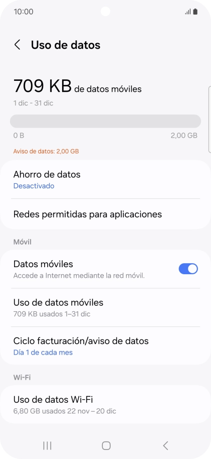 El consumo total de datos se visualiza ahora en la pantalla.