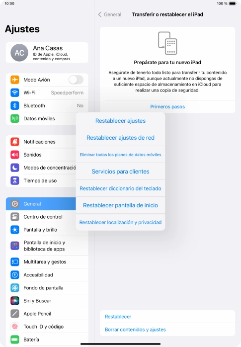 Pulsa Restablecer ajustes de red.