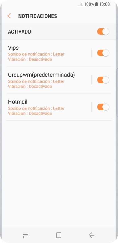 Pulsa el indicador junto a la cuenta de correo electrónico deseada para activar o desactivar la función.