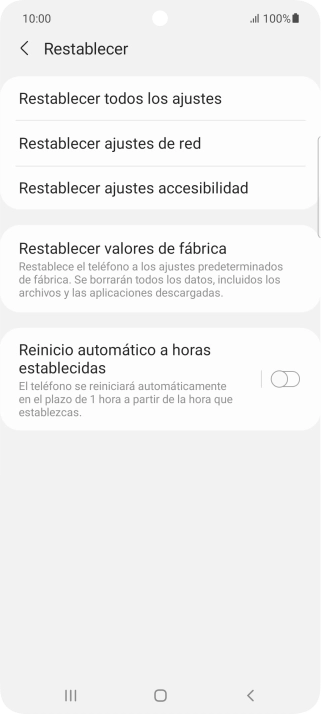 Pulsa Restablecer valores de fábrica.