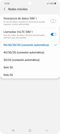 Pulsa el tipo de red deseado.