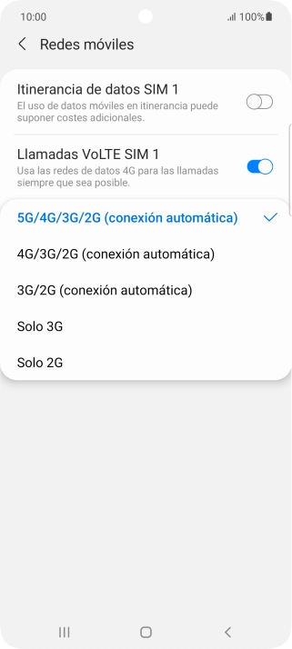 Pulsa el tipo de red deseado.