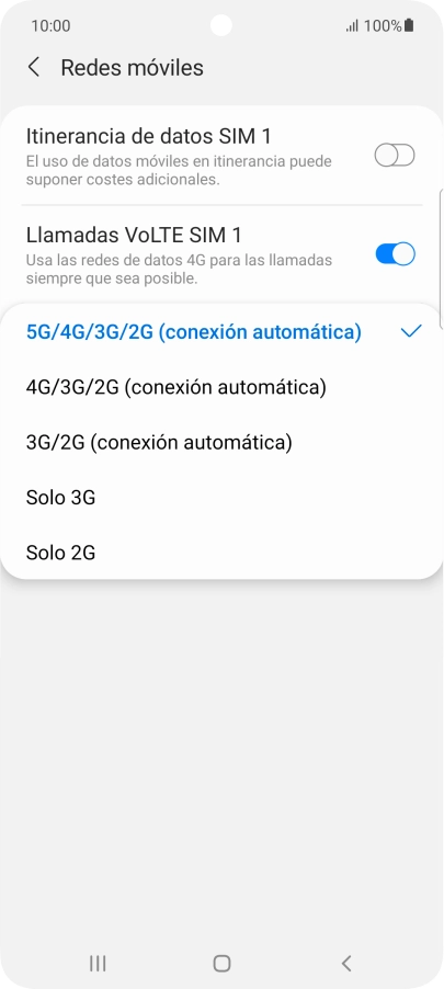 Pulsa el tipo de red deseado.