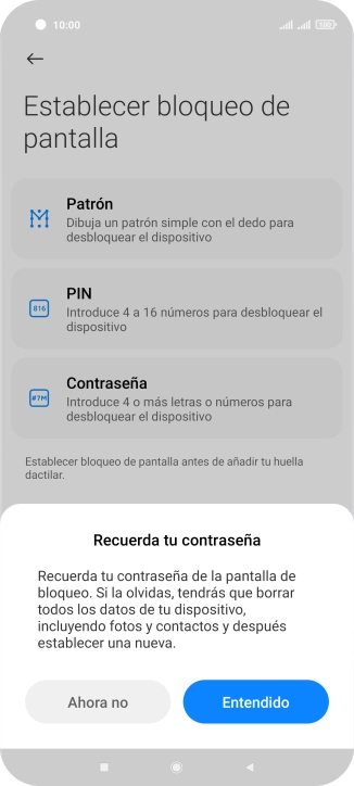 Pulsa Entendido y sigue las indicaciones de la pantalla para crear un código de seguridad del teléfono adicional.