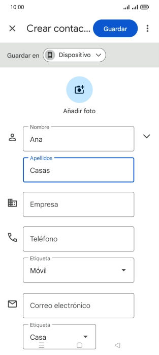 Pulsa Teléfono e introduce el número de teléfono deseado.