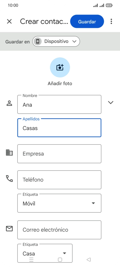 Pulsa Teléfono e introduce el número de teléfono deseado.