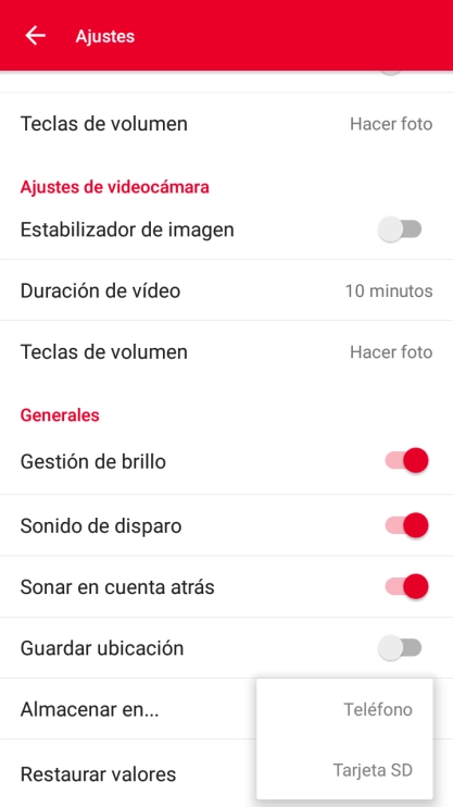 Pulsa Teléfono para guardar tus videoclips en la memoria del teléfono.