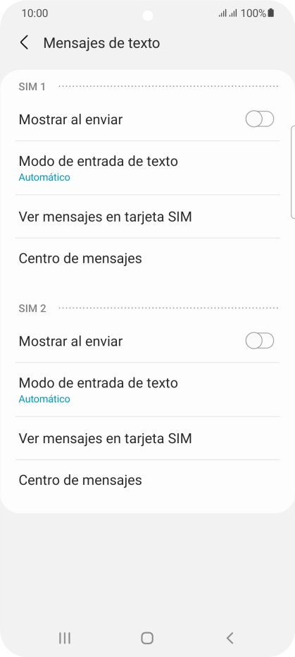 Pulsa Centro de mensajes bajo la tarjeta SIM deseada. Pulsa Centro de mensajes bajo la tarjeta SIM deseada.