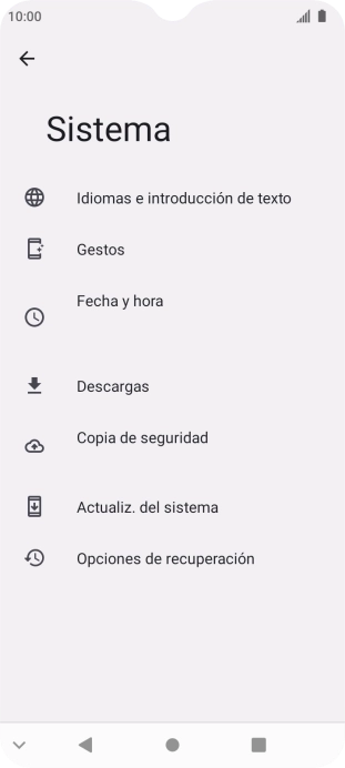 Pulsa Actualiz. del sistema. Si hay una versión de software nueva disponible, aparecerá ahora en la pantalla. Sigue las indicaciones de la pantalla para actualizar el software del teléfono.