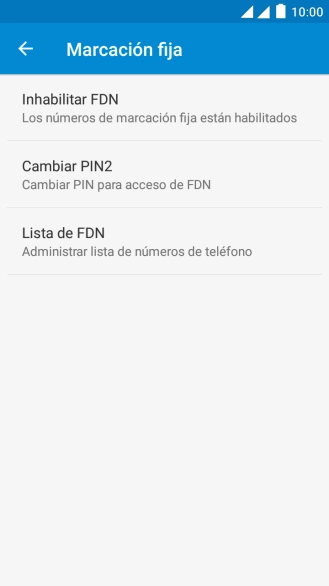 Pulsa Inhabilitar FDN para desactivar la marcación fija.