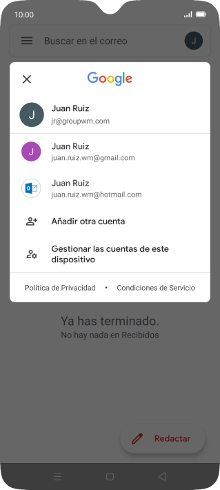 Pulsa la cuenta de correo electrónico deseada.