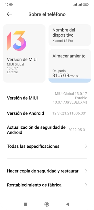 Pulsa Versión de MIUI.