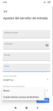 Pulsa Nunca para conservar los correos electrónicos en el servidor cuando los borras del teléfono.