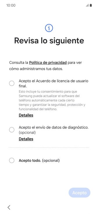 Pulsa en el campo junto a los ajustes deseados para seleccionarlos.