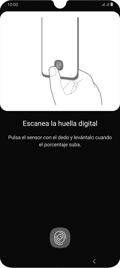 Sigue las indicaciones de la pantalla para crear una huella digital como código de seguridad.