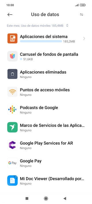 El consumo total de datos se visualiza ahora en la pantalla.