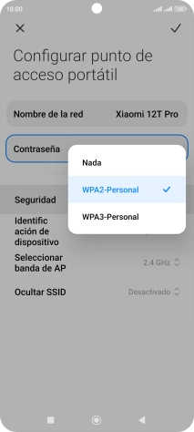 Pulsa WPA3-Personal para proteger la conexión wifi con una contraseña.