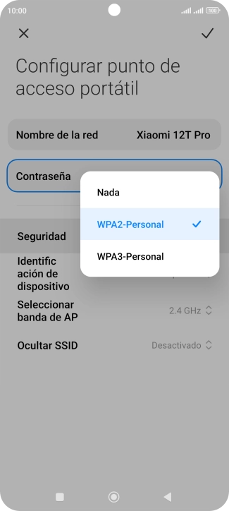 Pulsa WPA3-Personal para proteger la conexión wifi con una contraseña.