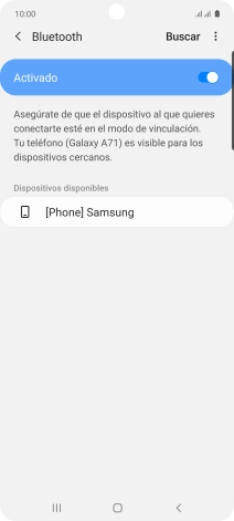 Pulsa el dispositivo Bluetooth deseado y sigue las indicaciones de la pantalla para vincular el dispositivo al teléfono. Pulsa el dispositivo Bluetooth deseado y sigue las indicaciones de la pantalla para vincular el dispositivo al teléfono.