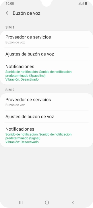 Pulsa Ajustes de buzón de voz.