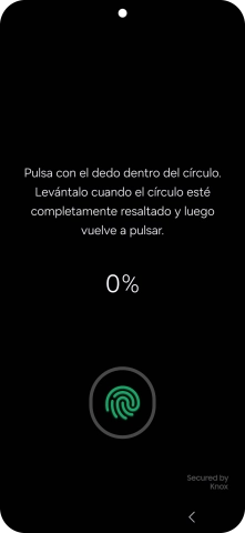 Sigue las indicaciones de la pantalla para crear una huella digital como código de seguridad. Sigue las indicaciones de la pantalla para crear una huella digital como código de seguridad.