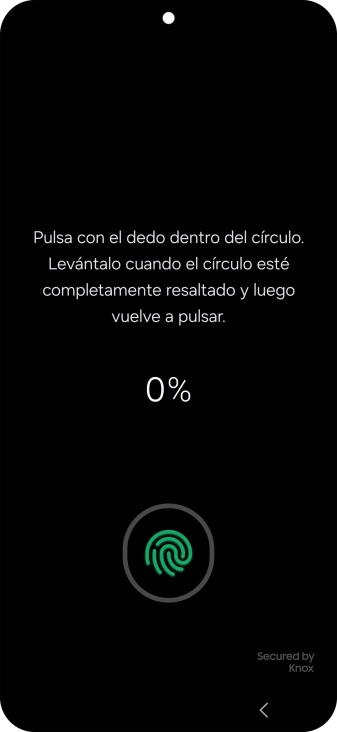 Sigue las indicaciones de la pantalla para crear una huella digital como código de seguridad. Sigue las indicaciones de la pantalla para crear una huella digital como código de seguridad.