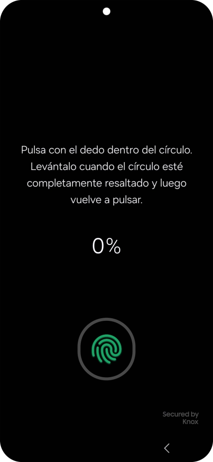 Sigue las indicaciones de la pantalla para crear una huella digital como código de seguridad. Sigue las indicaciones de la pantalla para crear una huella digital como código de seguridad.