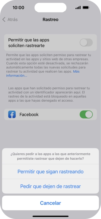 Si desactivas la función, pulsa el ajuste deseado.