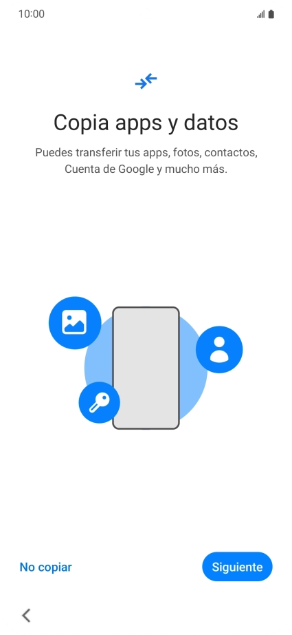 Puedes transferir el contenido de otro teléfono cuando activas tu teléfono por primera vez y cuando lo has restablecido. Cuando aparezca en la pantalla del teléfono esta imagen, ya está listo para la transmisión del contenido del otro teléfono.