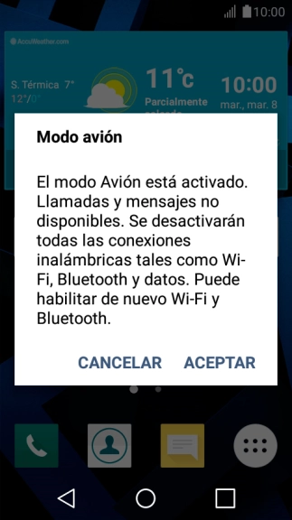 Pulsa ACEPTAR para activar la función.