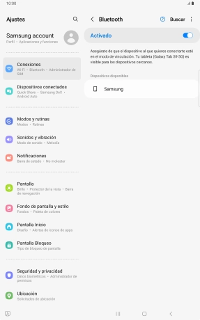 Pulsa el dispositivo Bluetooth deseado y sigue las indicaciones de la pantalla para vincular el dispositivo a la tablet.