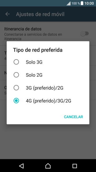 Pulsa el tipo de red deseado.