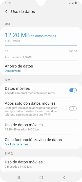 El consumo total de datos se visualiza ahora en la pantalla.