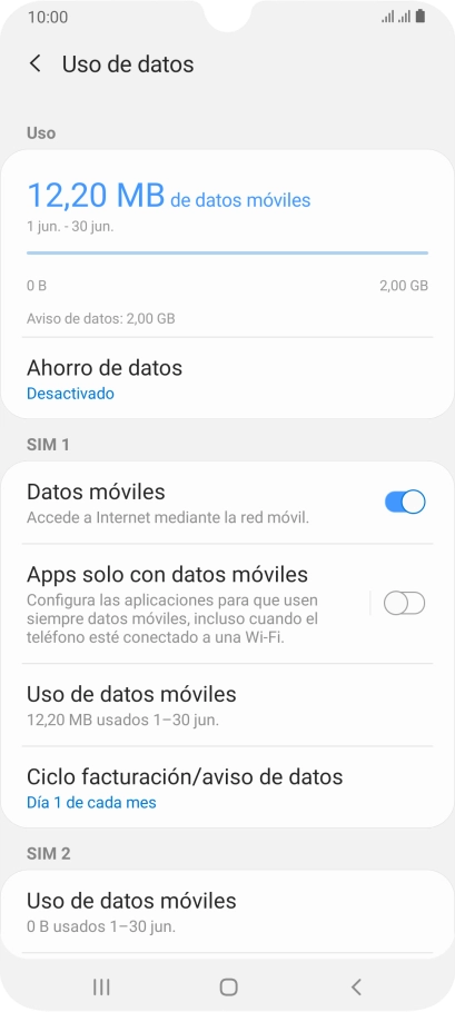 El consumo total de datos se visualiza ahora en la pantalla.