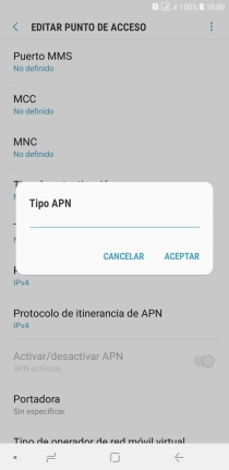 Introduce default y pulsa ACEPTAR.
