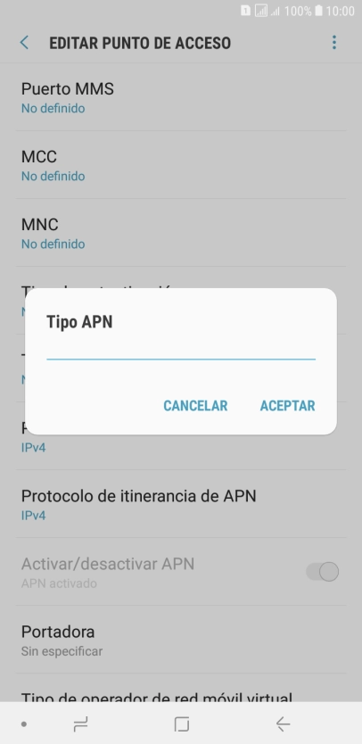 Introduce default y pulsa ACEPTAR.