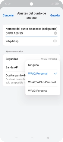 Pulsa WPA3-Personal para proteger la conexión wifi con una contraseña.