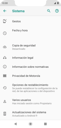 Pulsa Actualizaciones del sistema. Si hay una versión de software nueva disponible, aparecerá ahora en la pantalla. Sigue las indicaciones de la pantalla para actualizar el software del teléfono.