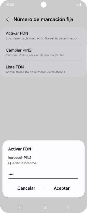 Introduce el código PIN2 y pulsa Aceptar.