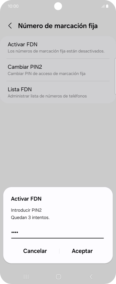 Introduce el código PIN2 y pulsa Aceptar.