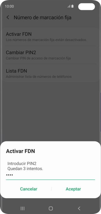 Introduce el código PIN2 y pulsa Aceptar.